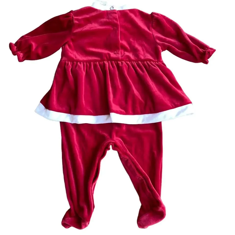 Vintage Santa Outfit Baby Girl 3-6 M Christmas Infant Red Coverall Simply Basic
